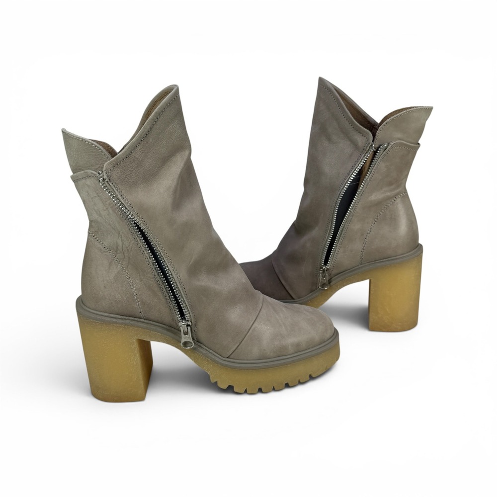 Free People Jack Zip Ankle Boots Womens 7.5 EU 38 Nickel Leather Platform Lug - Picture 13 of 14